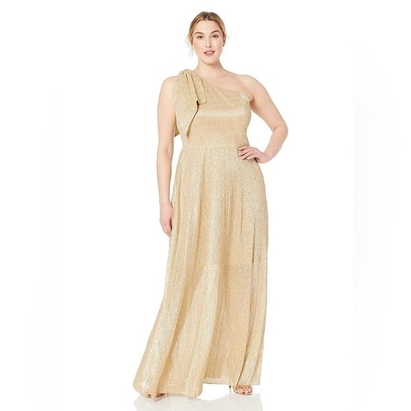 Dress the Population Shimmering Gold One-Shoulder Dress - Picture 1 of 7